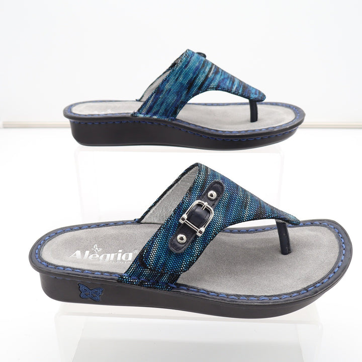 Alegria by PG Lite Blue Textured Thong Sandals Comfort Slides Size 38