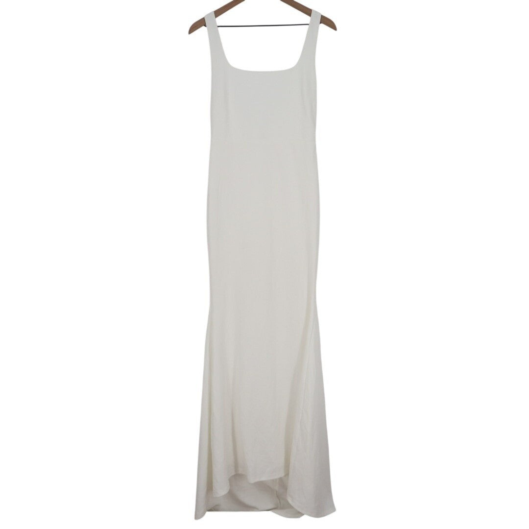 Lulus Loving Fate Maxi Dress Women Medium White Stretch Bow Square Neck Backless