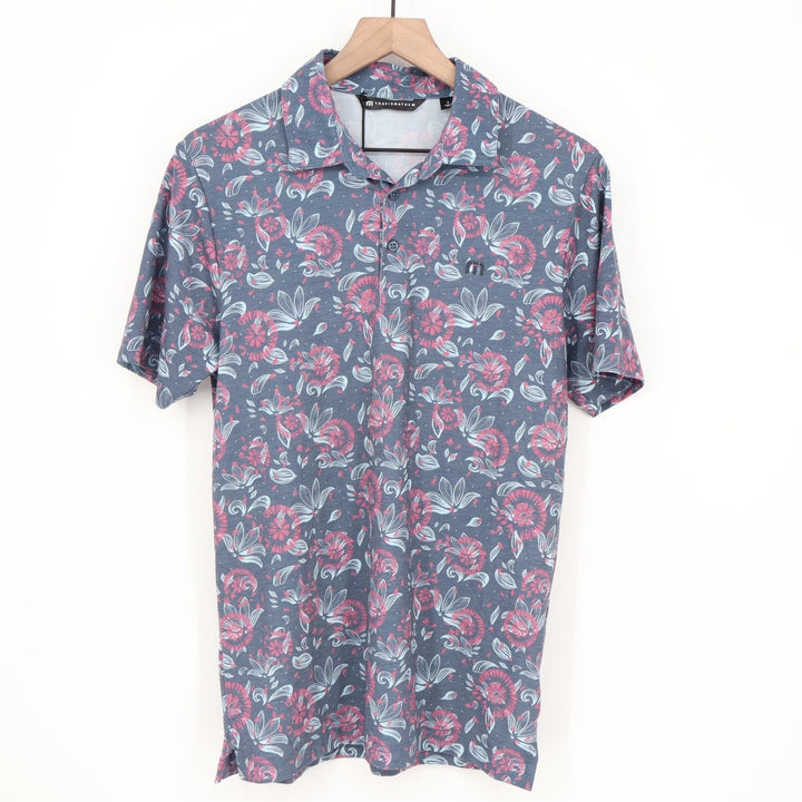 TravisMathew Mens Featherweight Flour Floral Golf Polo Shirt Blue Pink S