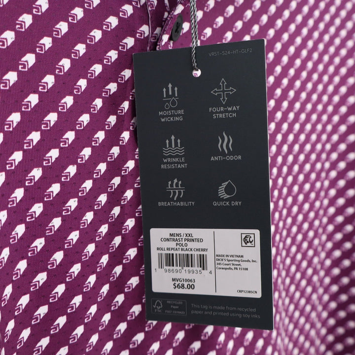 VRST Mens XXL Contrast Printed Golf Polo Black Cherry NWT