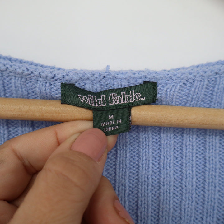 Wild Fable Womens Ribbed V-Neck Sweater Periwinkle Blue Long Sleeve Cropped