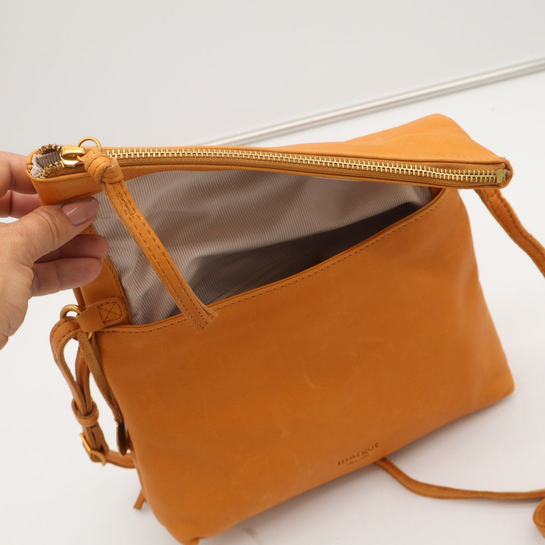 Margot New York Mustard Yellow Leather Foldover Crossbody Bag Gold Hardware
