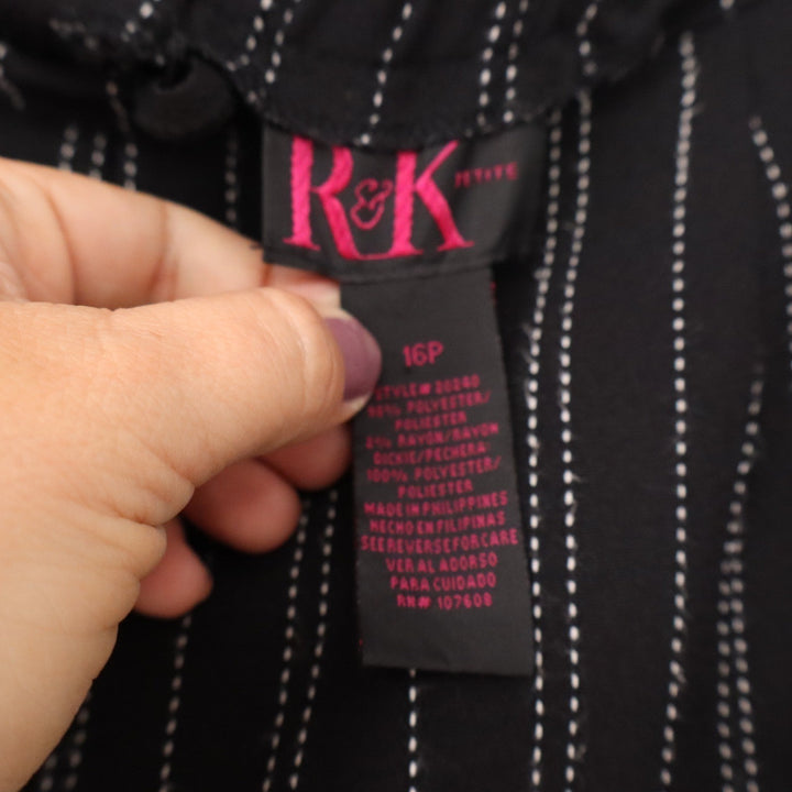 R&K Petite Black Pinstripe Tapered Dress Pants Trousers 16P Style
