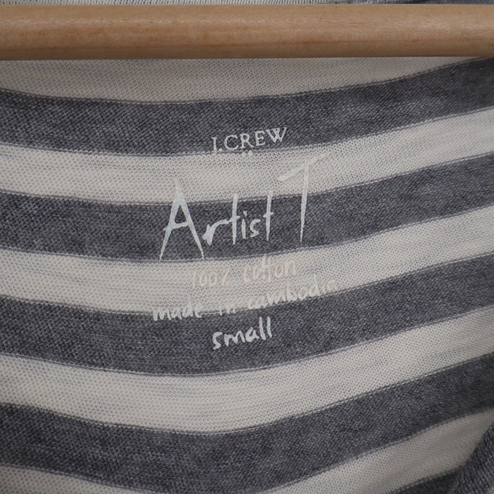 J.Crew Artist T Striped Long Sleeve Boat Neck Cotton Tee Gray White Small
