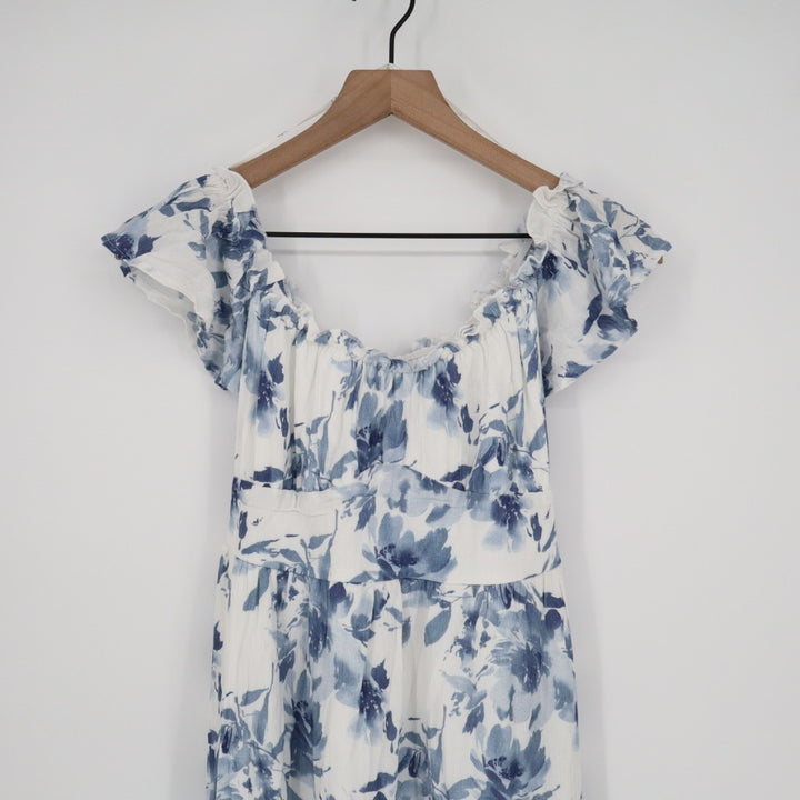 Lulus Delightfully Sweet Midi Dress Womens Small White Floral Off-the-Shoulder