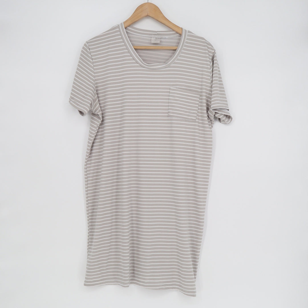 Real Essentials Tan White Striped Short Sleeve Sleep Shirt Nightgown Large L