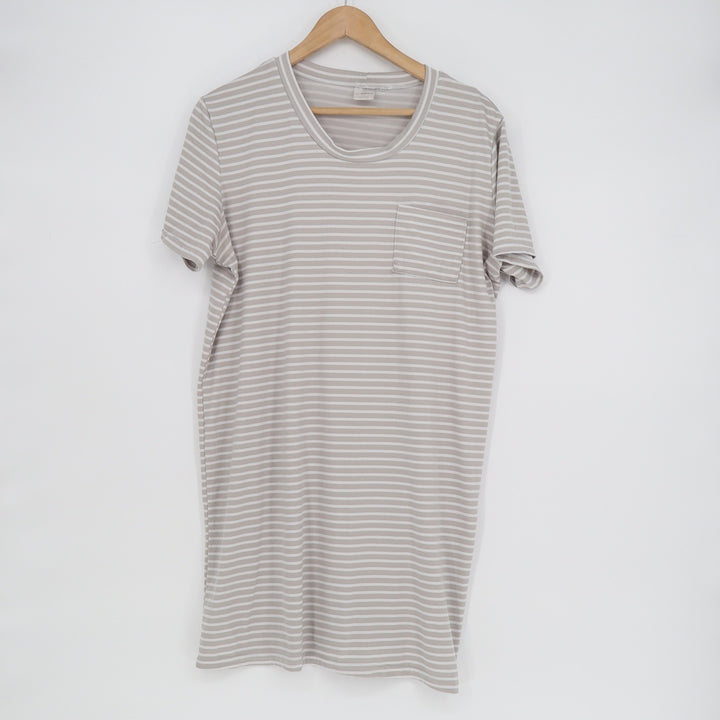 Real Essentials Tan White Striped Short Sleeve Sleep Shirt Nightgown Large L