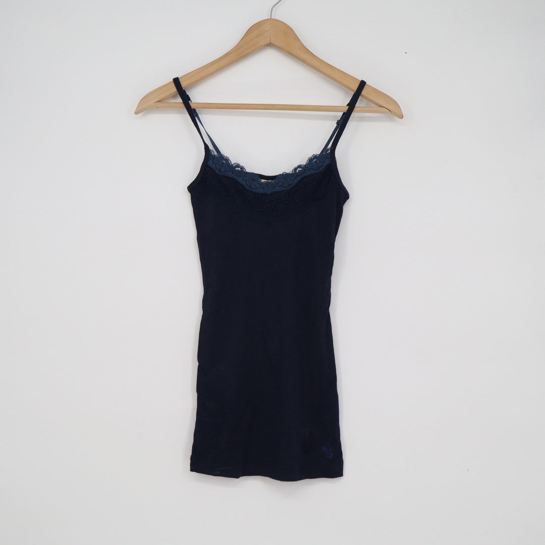 WHO.A.U Navy Blue Lace Trim Cami Top XS WHRN22111C NWT Adjustable Straps
