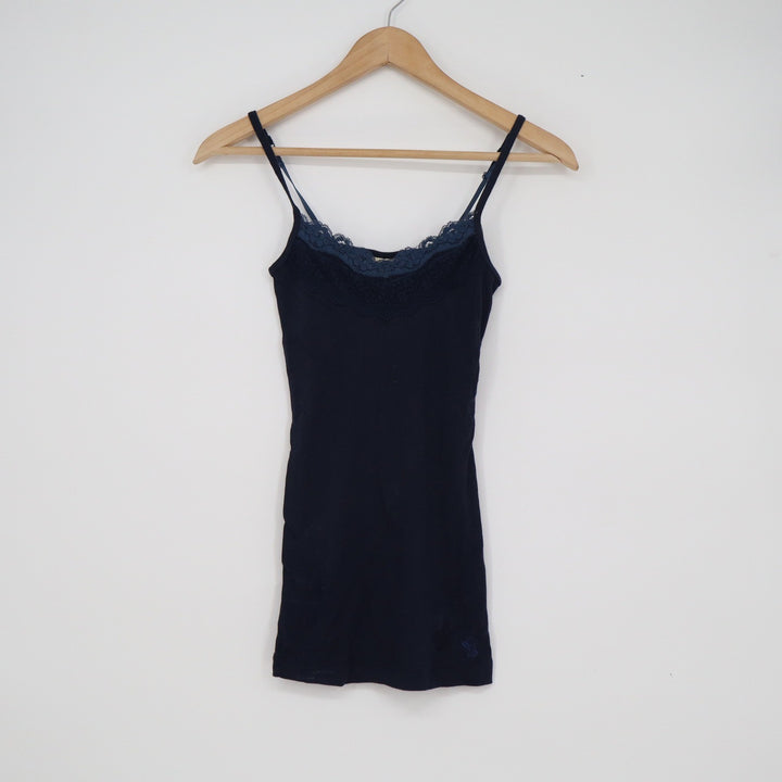 WHO.A.U Navy Blue Lace Trim Cami Top XS WHRN22111C NWT Adjustable Straps