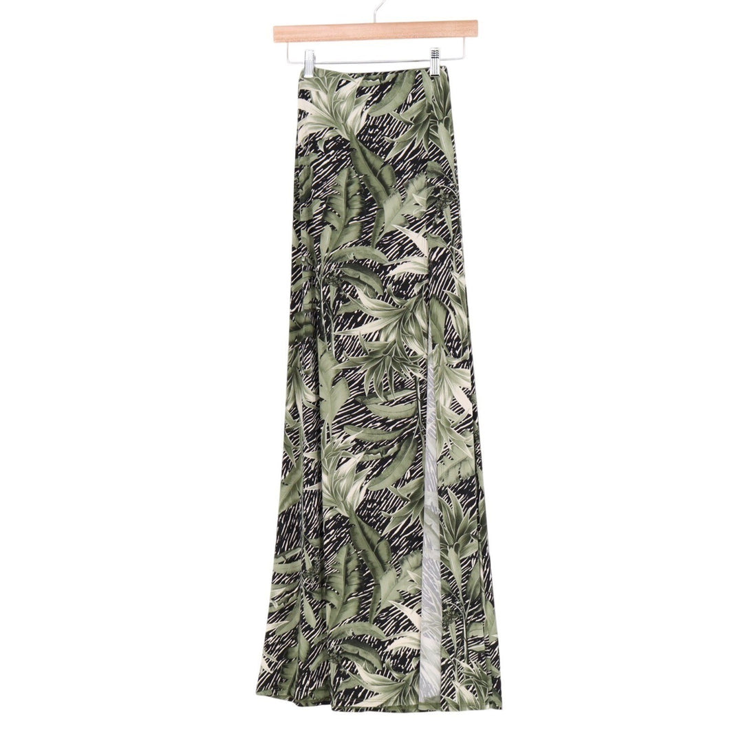 Windsor Cali Maxi Skirt Womens XS Multi Palms Tropical Print Stretch Front Slit