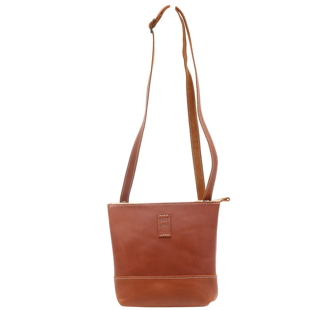Portland Leather Goods Cognac Brown Full Grain Leather Crossbody Bag Small Zip