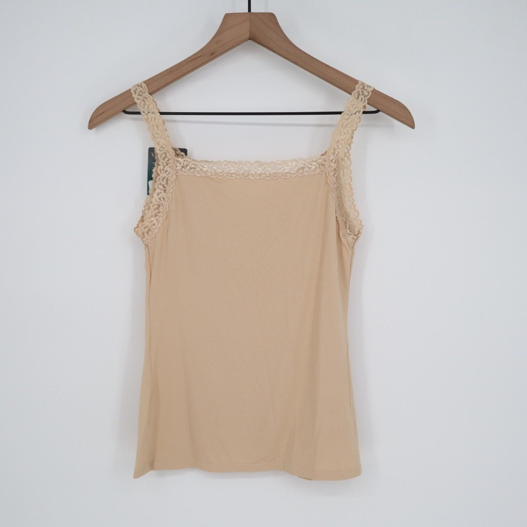 Vanity Fair Perfect Lace Spin Cami Top Womens Small Beige Stretch Lace Trim