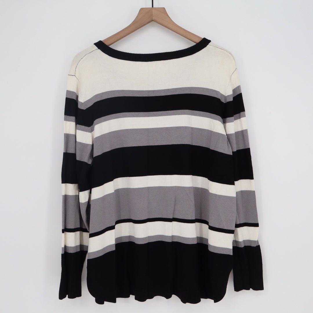 Emaline Sweater Womens 2X Pullover Black White Gray Striped Long Sleeve