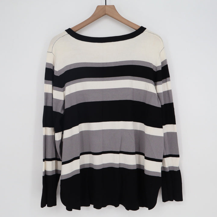 Emaline Sweater Womens 2X Pullover Black White Gray Striped Long Sleeve