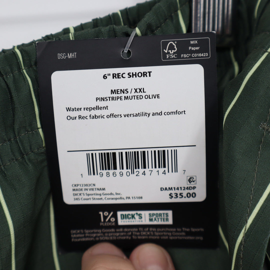 DSG Mens 6" Rec Short XXL Pinstripe Muted Olive Water Repellent NEW