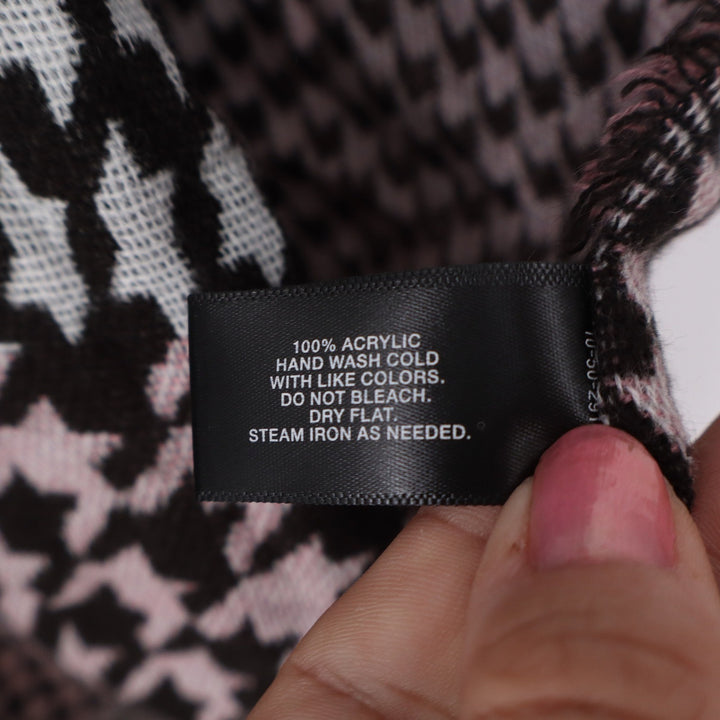 Mixit Scarf Womens One Size Houndstooth Black White Pink Fringed Excellent