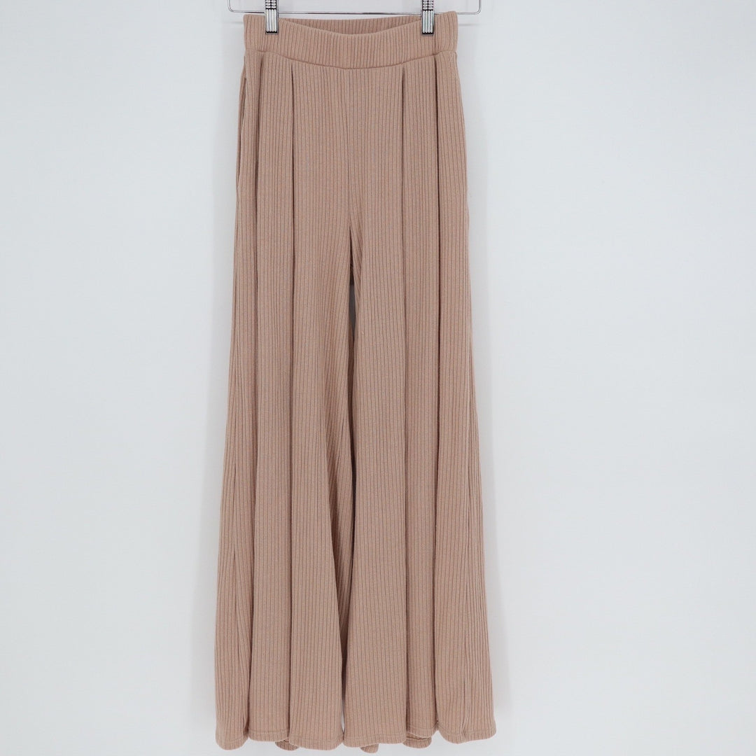By Together Ribbed Wide Leg Palazzo Pants Mauve Pink High Waist Small