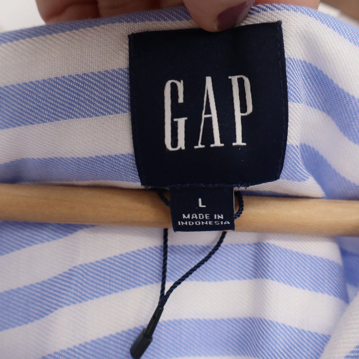 Gap Womens Blue White Striped Short Sleeve V-Neck Blouse Relaxed Fit Large