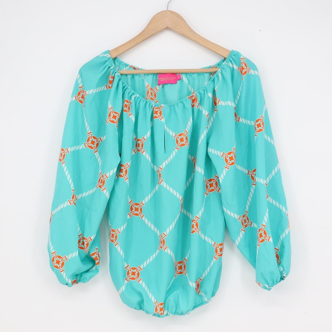 Macbeth Collection Margaret Josephs Turquoise Nautical Blouse Small