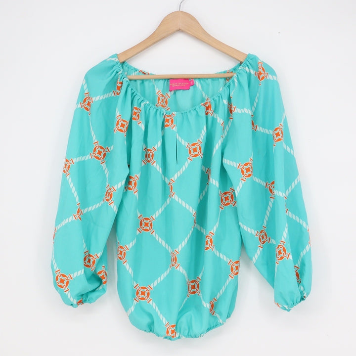 Macbeth Collection Margaret Josephs Turquoise Nautical Blouse Small
