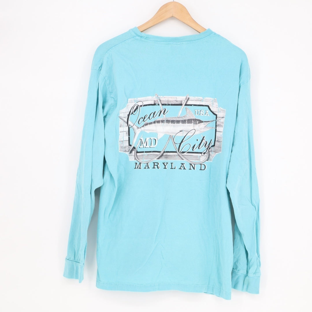 Sunsations T-Shirt Unisex Large Blue Ocean City, Maryland Graphic Long Sleeve