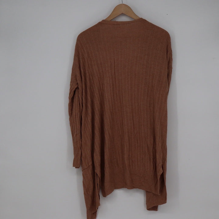 SO Womens Ribbed Open Front Cardigan Terracotta Brown Long Sleeve Size M