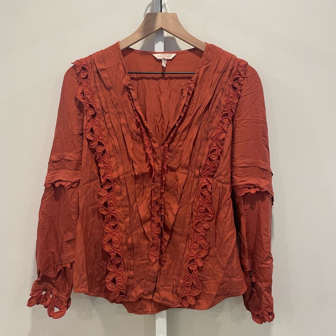 Rebecca Taylor NYC Brick Embroidered Silk Top Size 4