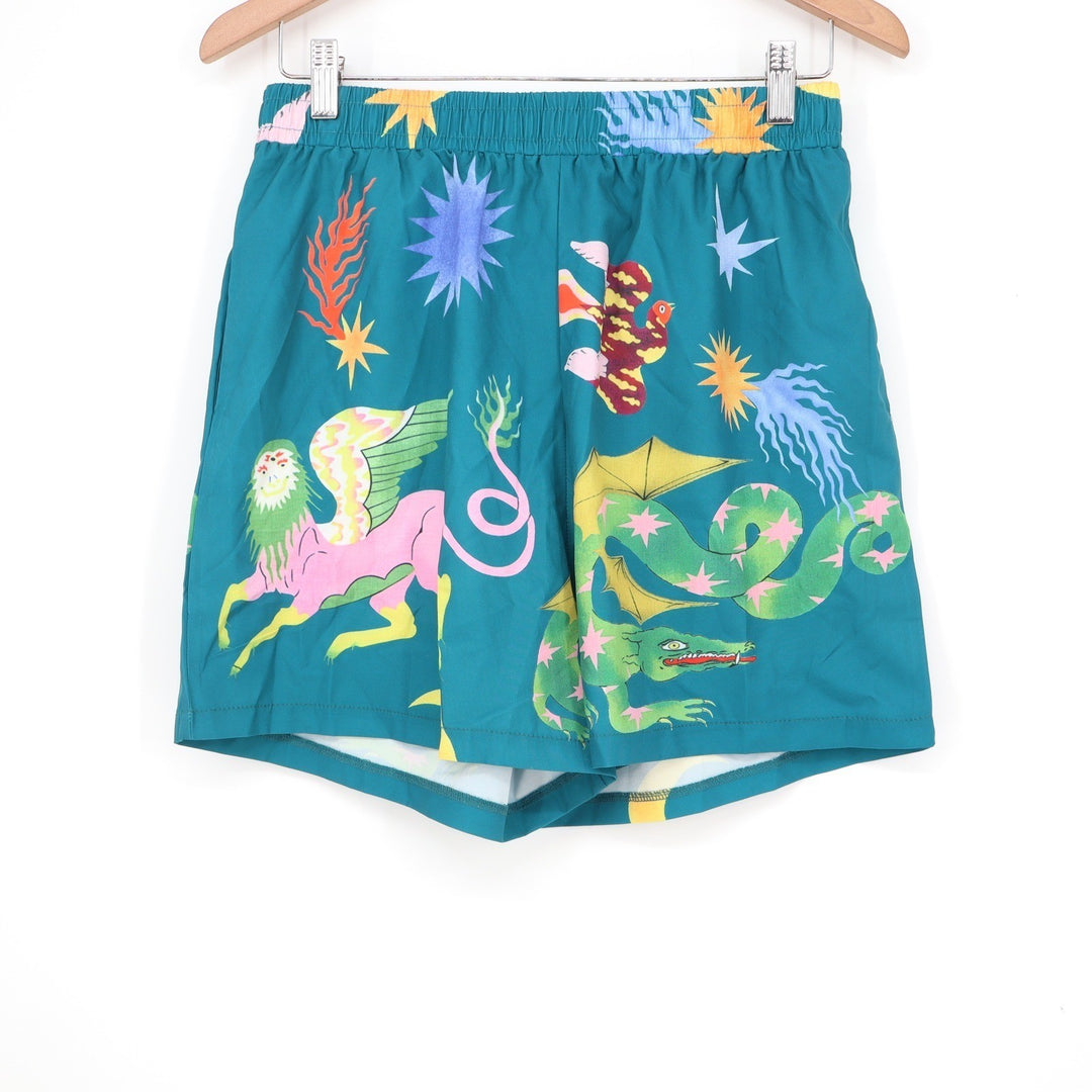 Teal Celestial Dragon Sphinx Print Matching Shirt and Shorts Set Medium