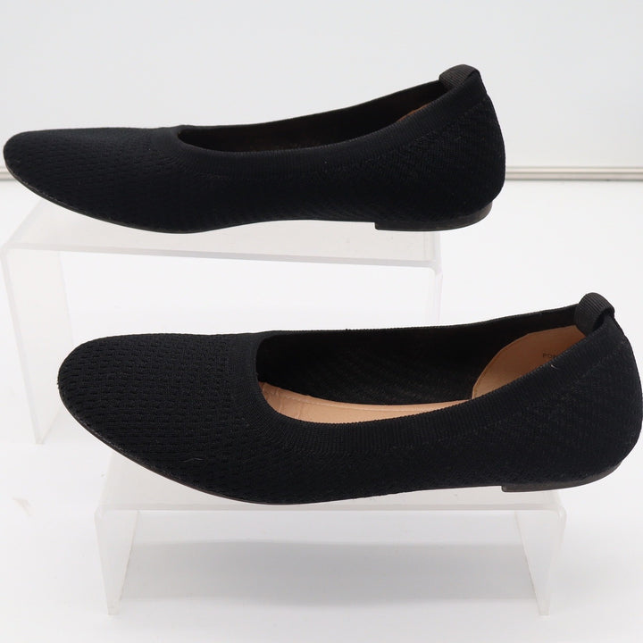 Womens Black Knit Ballet Flats Slip On Almond Toe Comfort Shoes Size 8.5