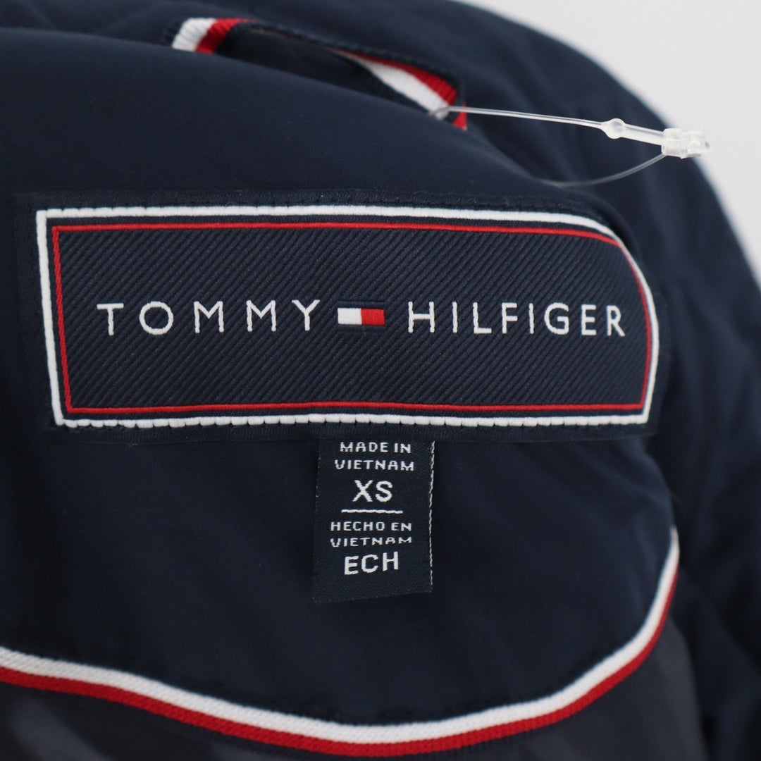 Tommy Hilfiger Womens Navy Blue Quilted Snap Front Jacket XS Crest Logo