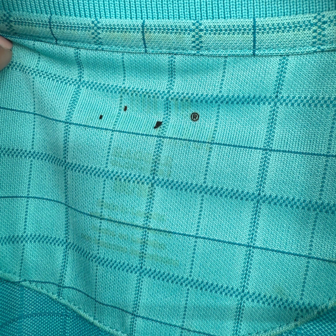 Haggar Mens Turquoise Plaid Polo Shirt Golf Casual Size M