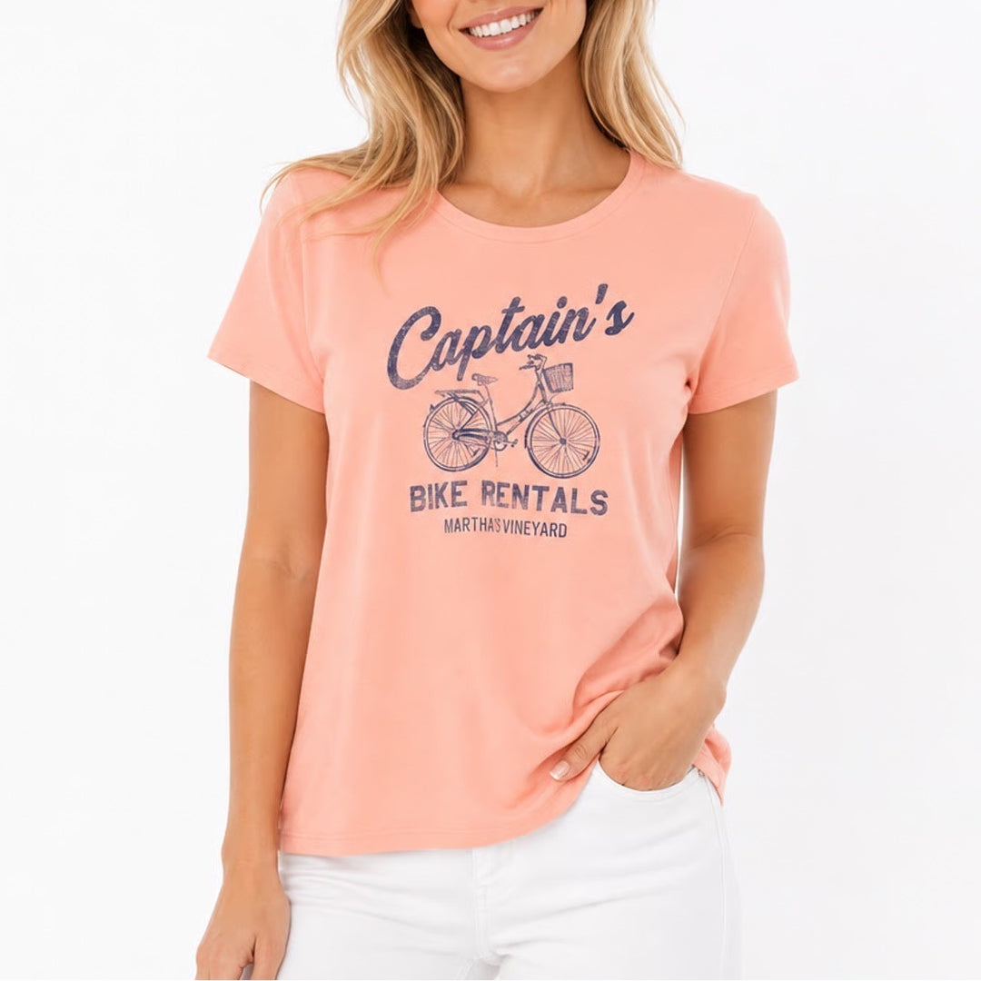 J.Crew Collector T Shirt Womens L Pink Captain's Bike Rental Martha's Vineyard