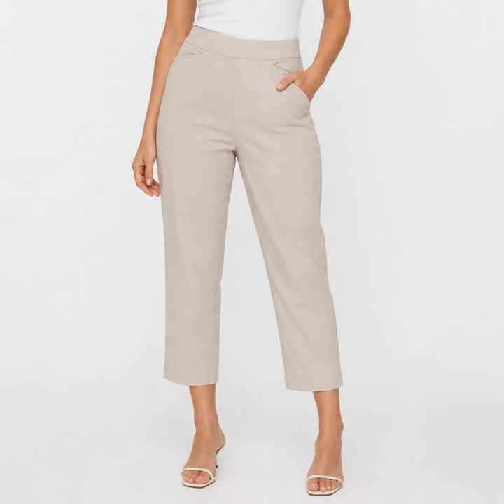 Chicos Brigitte So Slimming Pull On Pants Beige Tan Crop Trousers Size 3 US 16