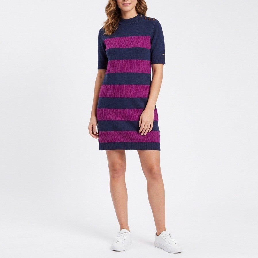 Tommy Hilfiger Sweater Dress Womens XL Blue Pink Striped Cotton Ribbed Mock Neck