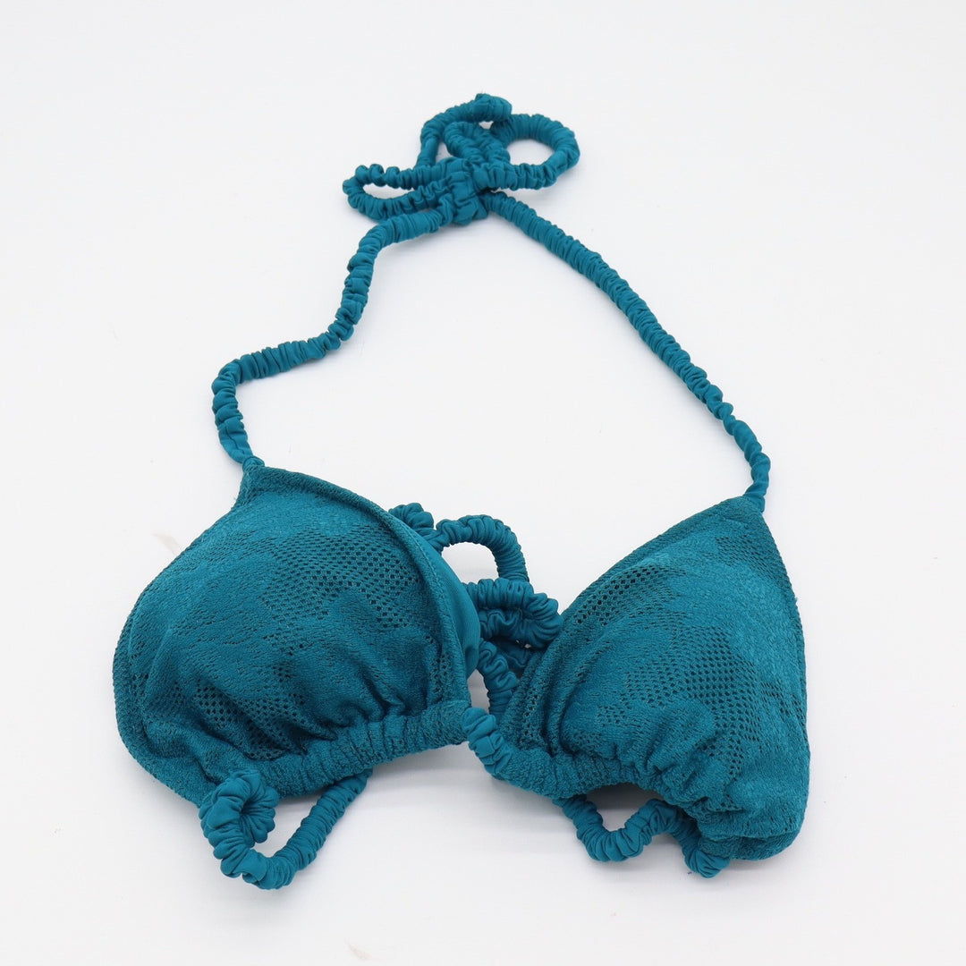 Aerie Bikini Top Womens M Real Good Triangle Teal Textured Eyelet Excellent