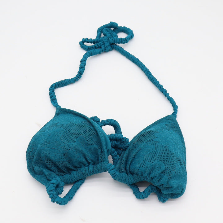 Aerie Bikini Top Womens M Real Good Triangle Teal Textured Eyelet Excellent