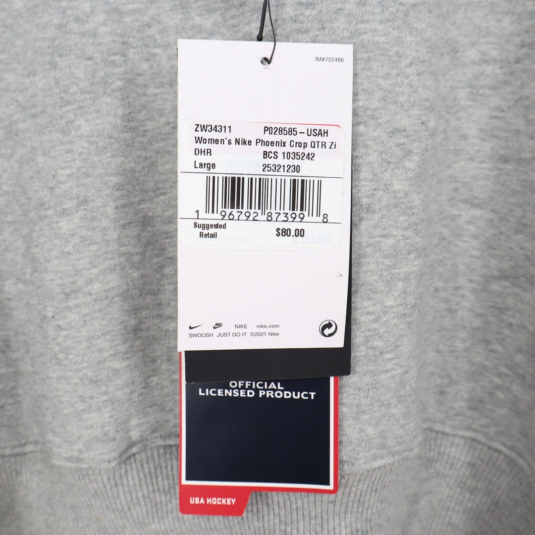 Nike Phoenix Crop Quarter Zip USA Hockey Fleece Sweatshirt Grey Large