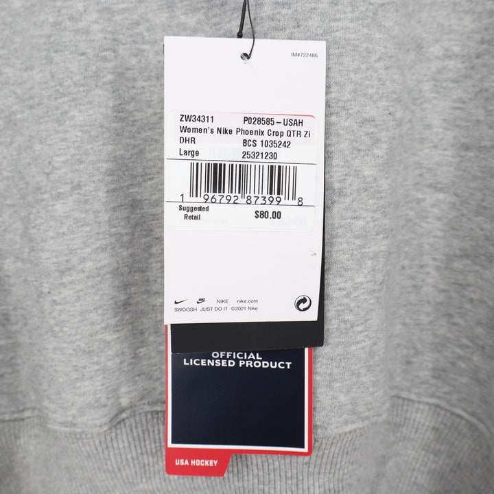 Nike Phoenix Crop Quarter Zip USA Hockey Fleece Sweatshirt Grey Large