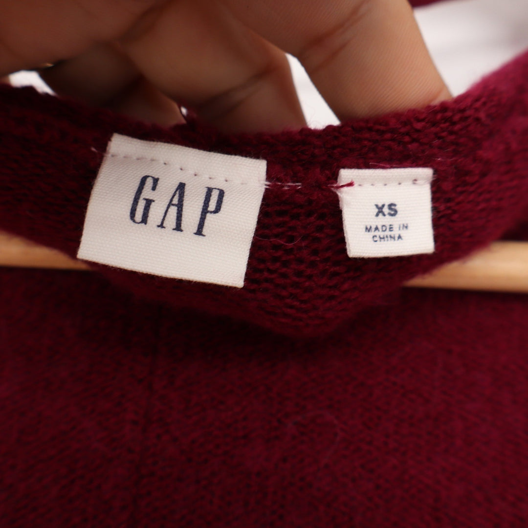 GAP Womens XS Red Wine Boucle Hooded Longline Belted Cardigan Sweater