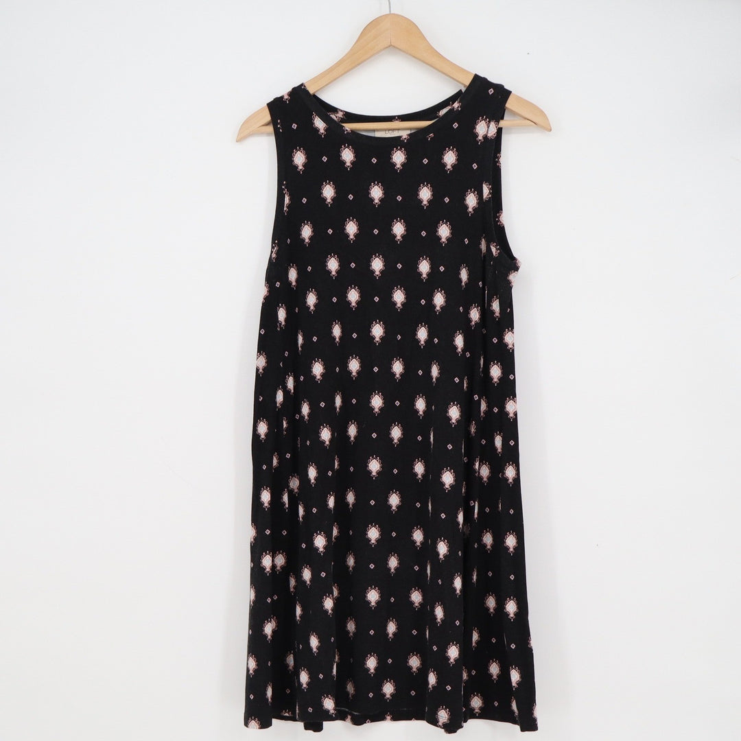 LOFT Outlet Black Medallion Print Sleeveless Swing Dress Small Scoop Neck