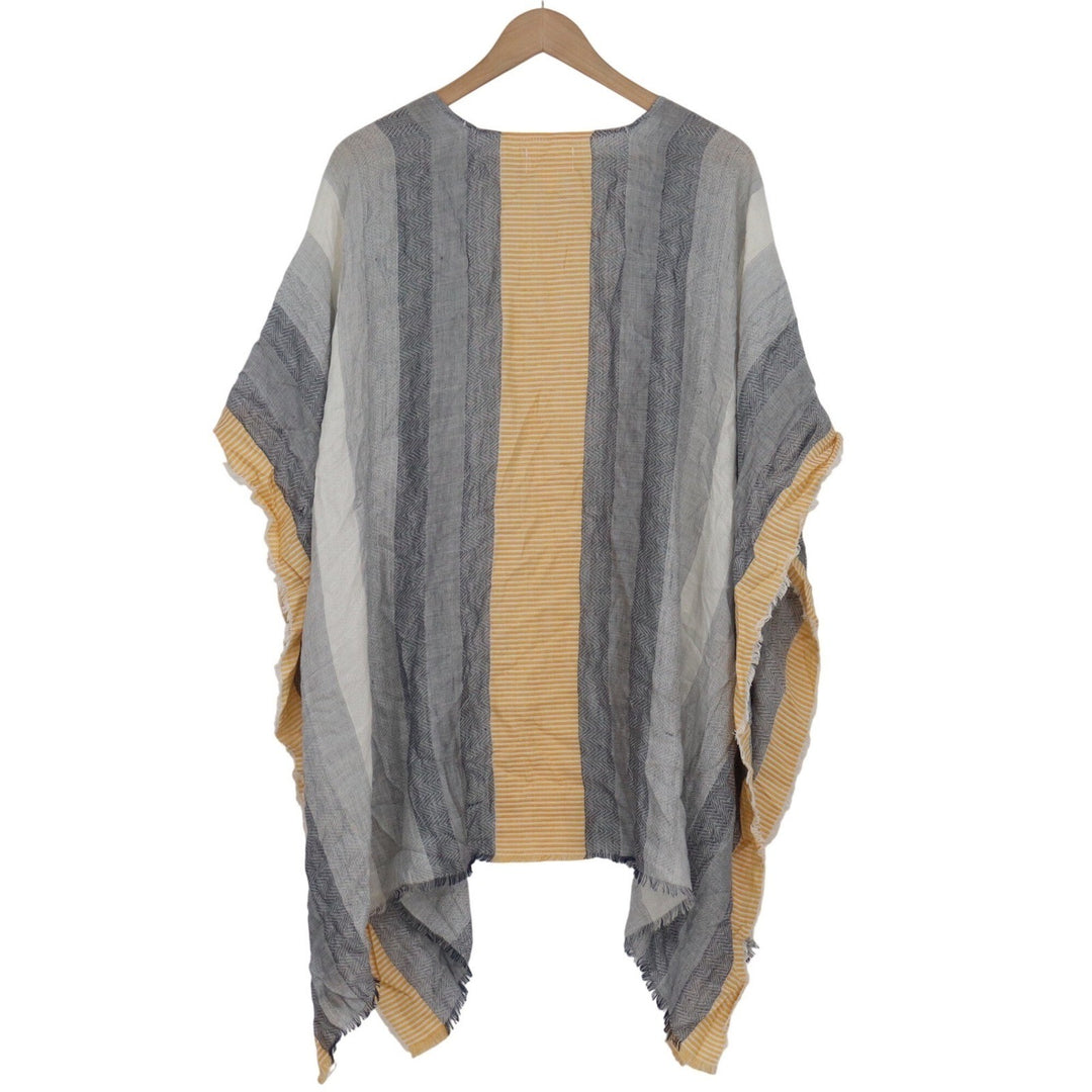 Universal Thread Yellow Grey Striped Kimono Wrap Open Front Fringe