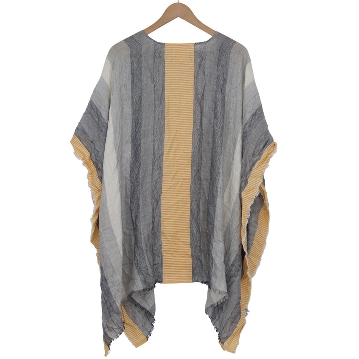 Universal Thread Yellow Grey Striped Kimono Wrap Open Front Fringe