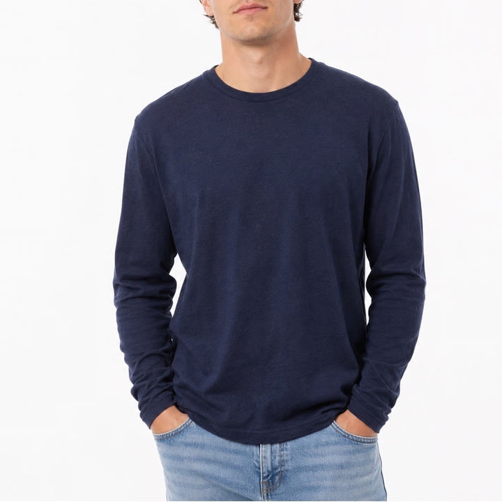H&M Mens Regular Fit Long Sleeve Crew Neck T-Shirt Navy Blue Heather Size M
