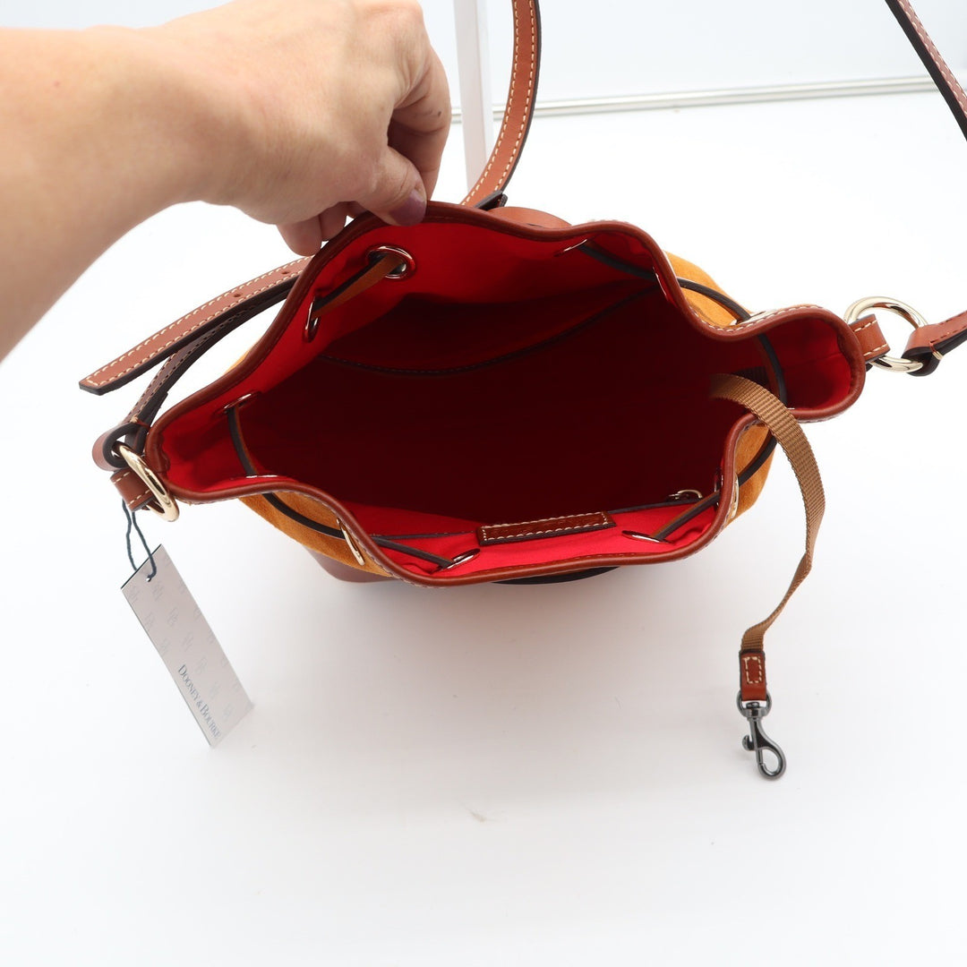 Dooney & Bourke Honey Suede Crossbody Drawstring Bucket Bag New