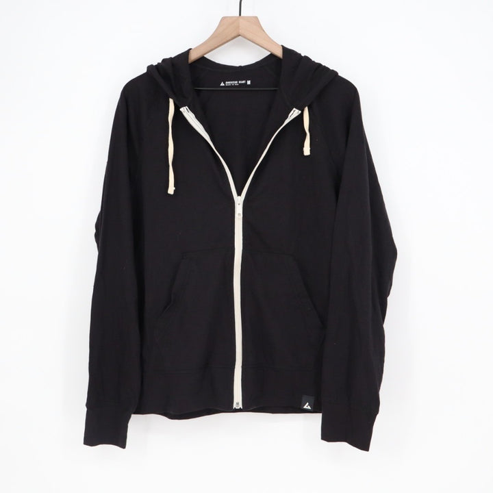 American Giant Hoodie Womens Medium Black Ribbed Full Zip Pockets Raglan Sleeve