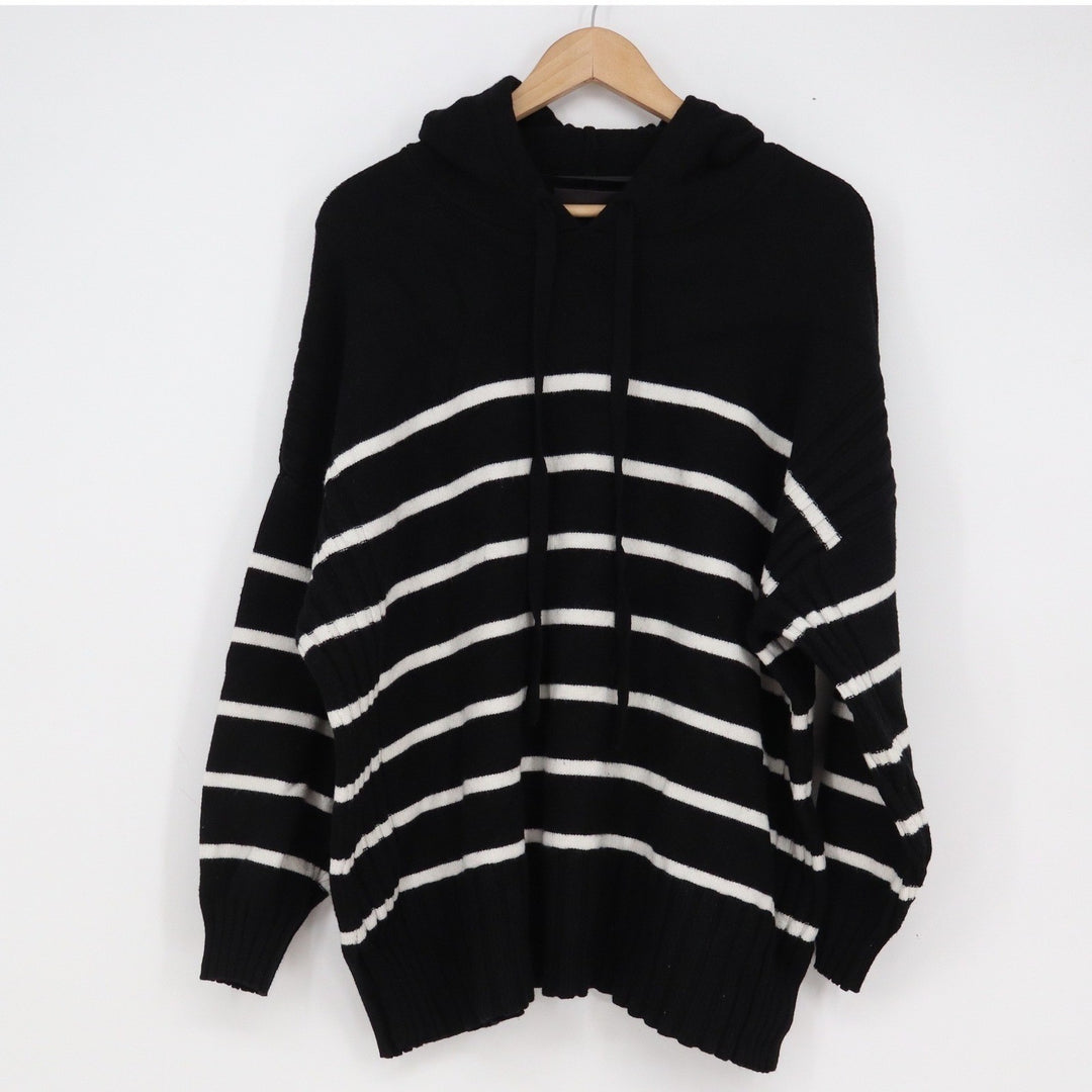 Lane Bryant Black White Striped Knit Hoodie Sweater Plus Size 22/24 Long Sleeve