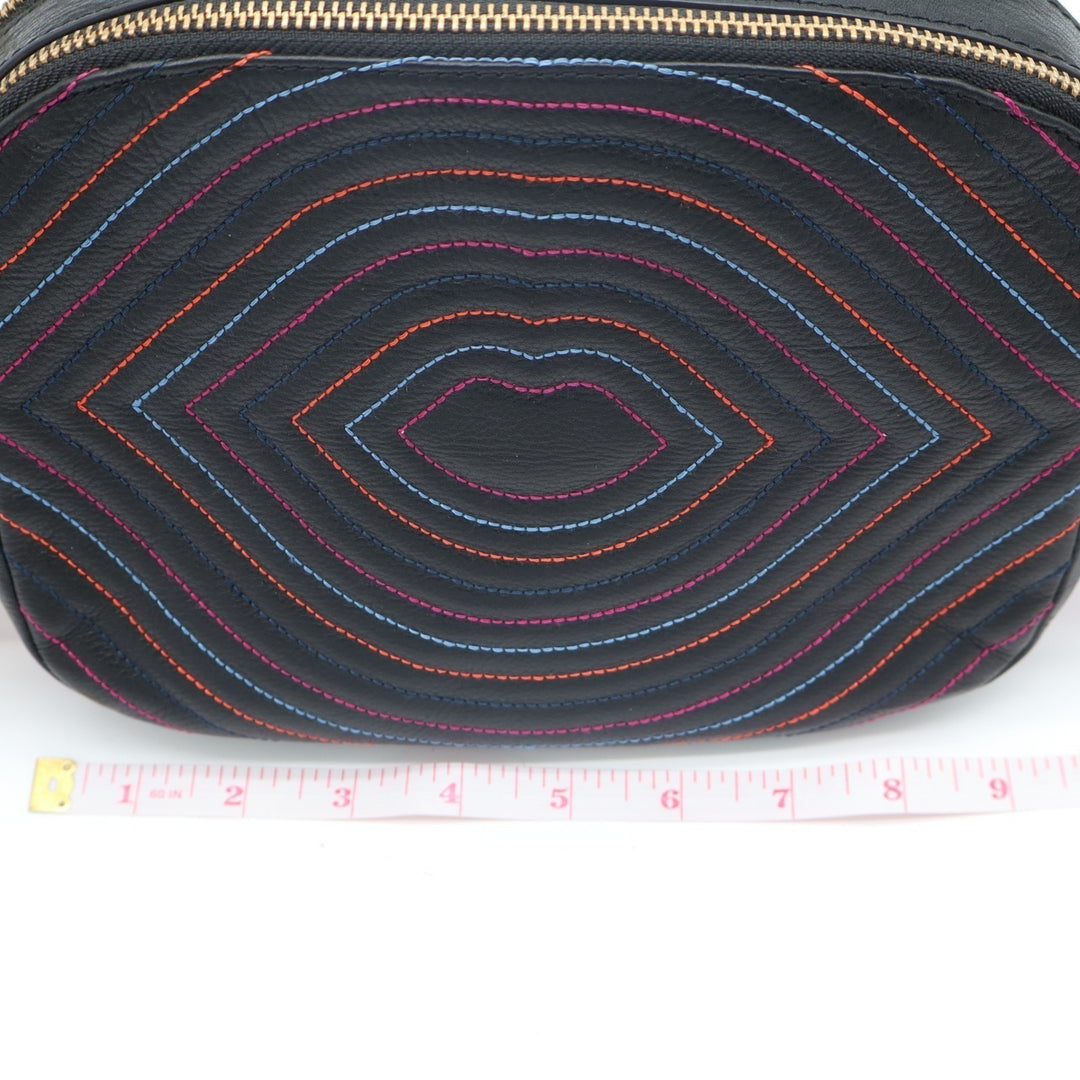 Fossil Elle Women's Handbag Black Leather Pockets Adjustable Strap Crossbody Bag