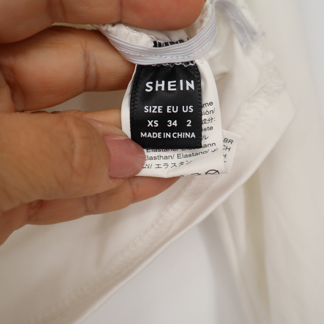 SHEIN Womens Off White V-Neck Ruched Long Sleeve Crop Top Size XS