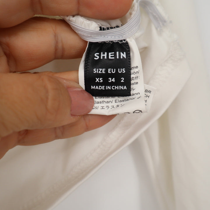 SHEIN Womens Off White V-Neck Ruched Long Sleeve Crop Top Size XS