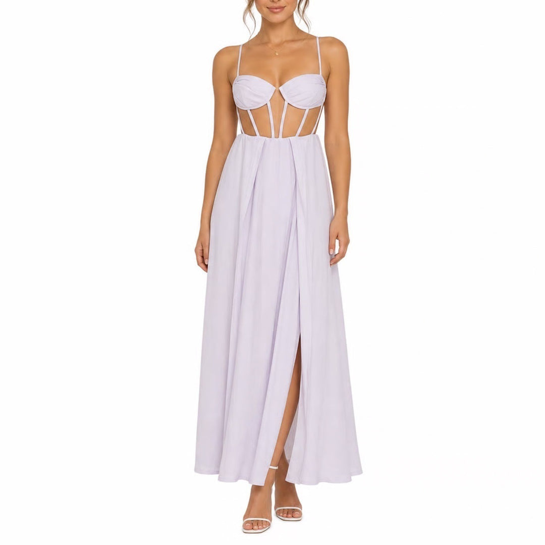 D&M Lavender Cutout Bodice Maxi Dress with Built-in Bodysuit Small